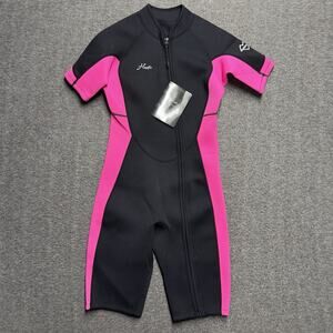 NWT Hevto Wetsuit Girls 12 Black Pink Shorty Neoprene Thermal Front Zip NEW